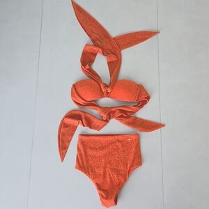 Agua De Coco Bikini Swimwear Set in Shimmering Orange Size S